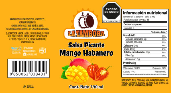 Salsa Mango Habanero 190ml Botella PET